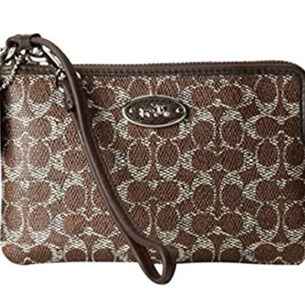 NWT Coach Double Zip LZip Wristlet in Signature Coated Canvas